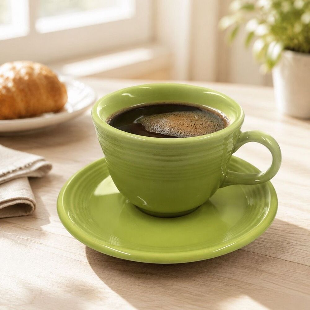 Fiestaware Coffee Tea Cup and Saucer Set Retired Lemongrass Green HLC- BBBC